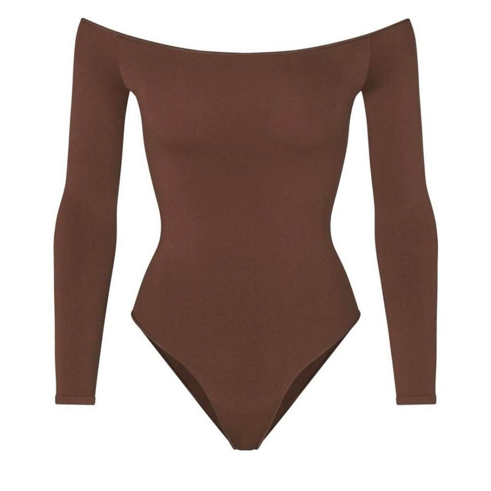 SKIMS Brown Off-Shoulder Bodysuit